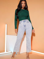 SXY Pleated Skinny Long Sleeve T-Shirt shein