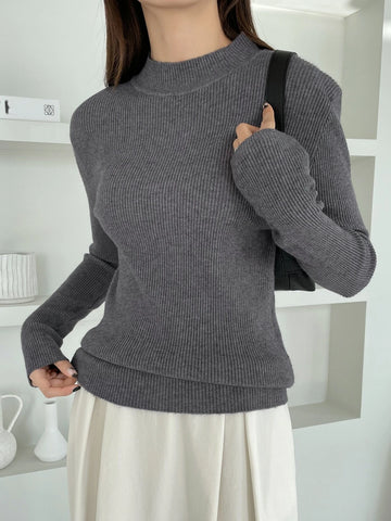 DAZY Autumn/Winter Business Casual Solid Color Stand Collar Slim Fit Sweater shein