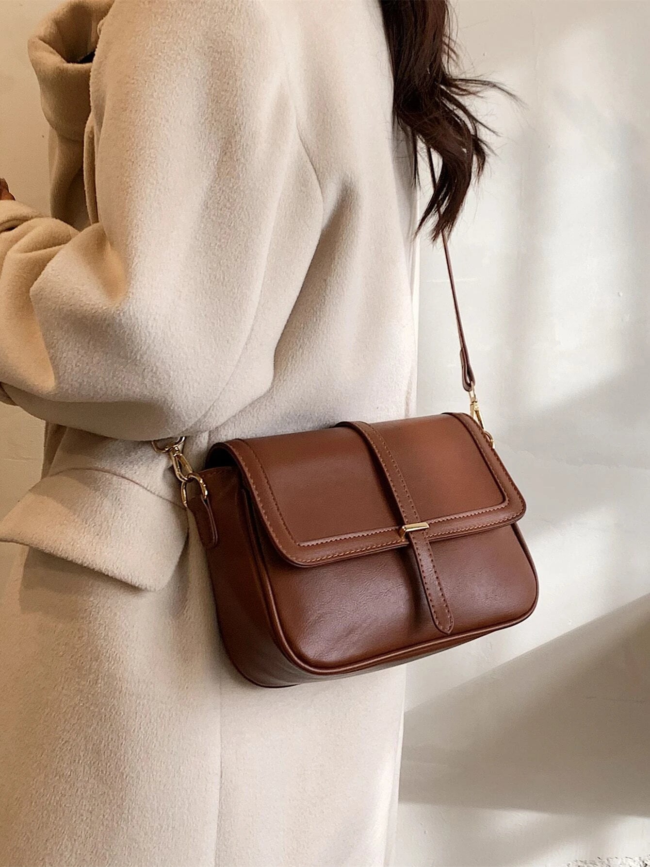Lightweight,Business Casual Vintage Design Flap Square Bag shein