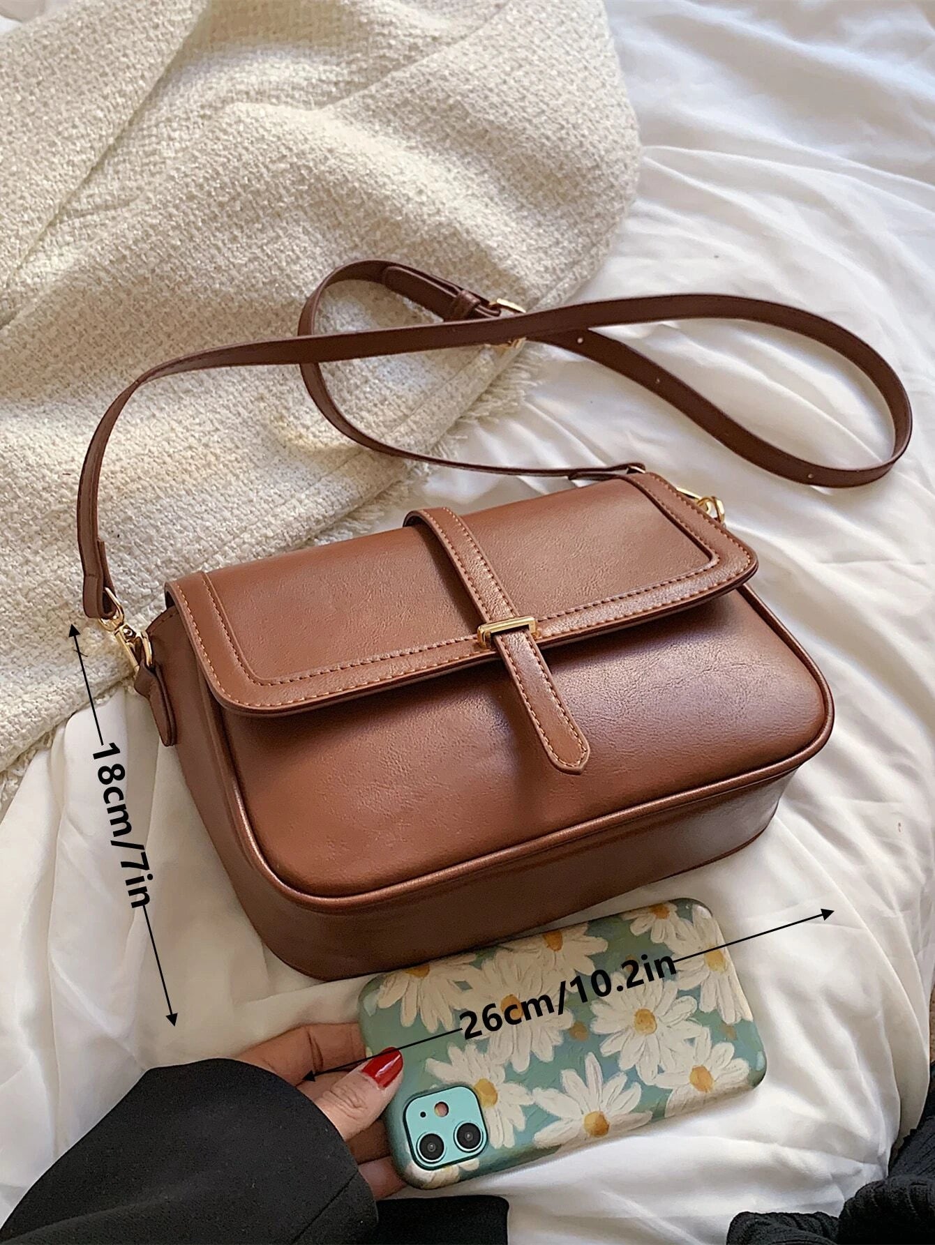 Lightweight,Business Casual Vintage Design Flap Square Bag shein