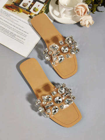 Women Gemstone Decor Slide Sandals