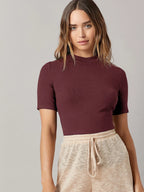 BASICS Mock-Neck Rib-knit Top shein