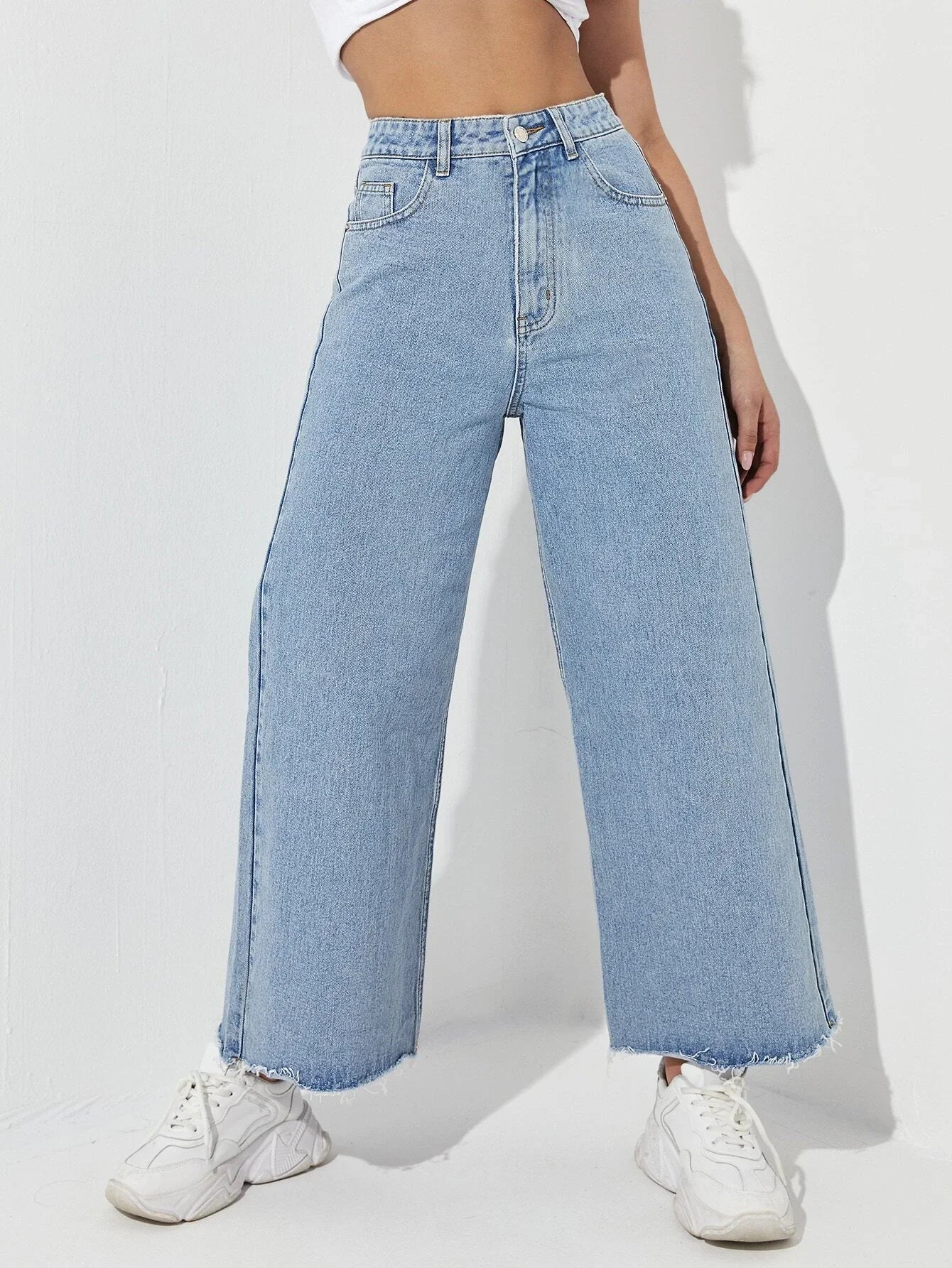EZwear Women's Casual Daily Wear Wide Leg Denim Pants shein