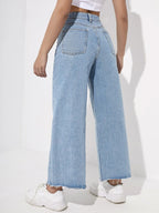 EZwear Women's Casual Daily Wear Wide Leg Denim Pants shein