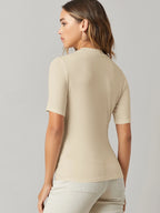 BASICS Mock-Neck Rib-knit Top shein