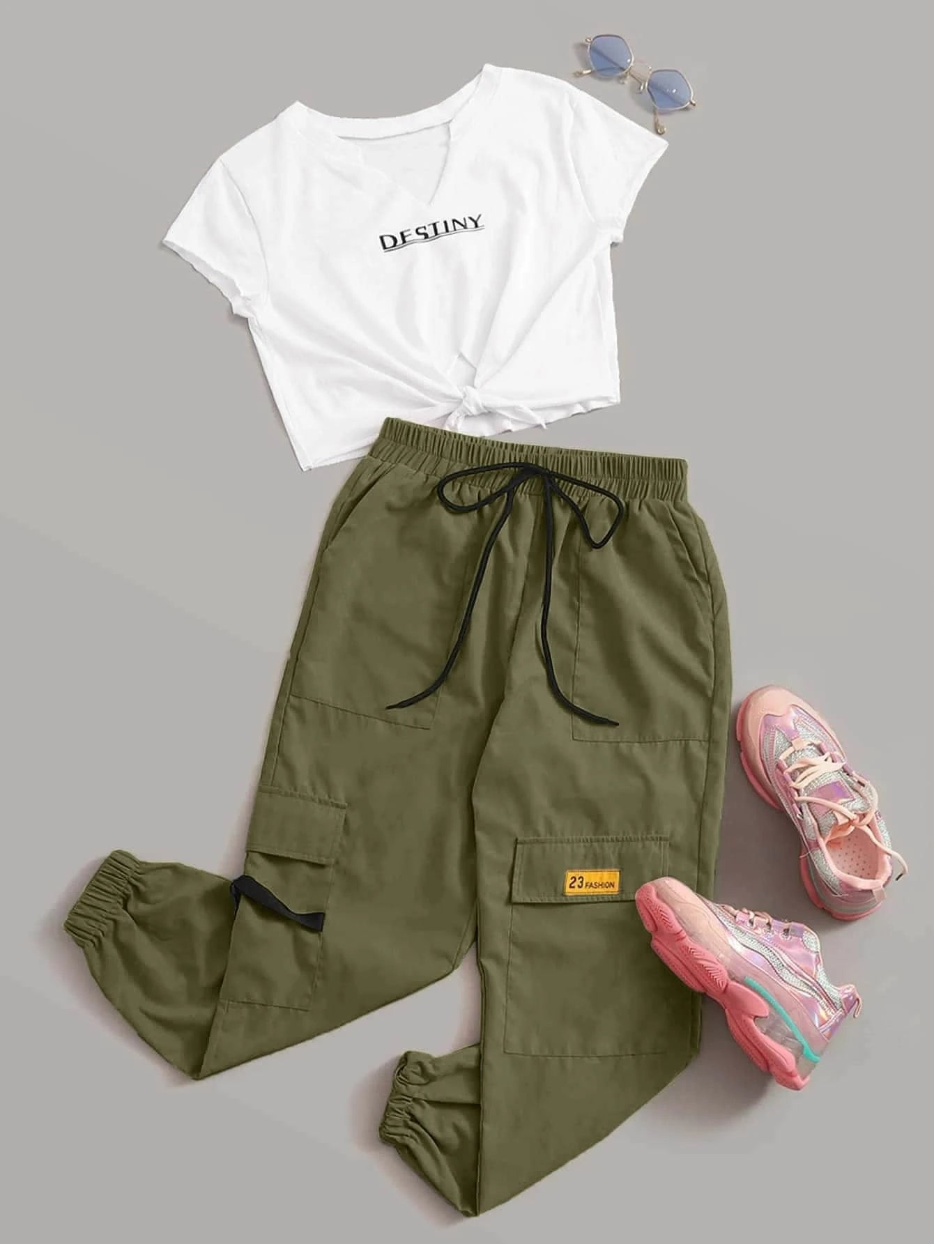 Mulvari Destiny Graphic Tee & Cargo Pants Set shein