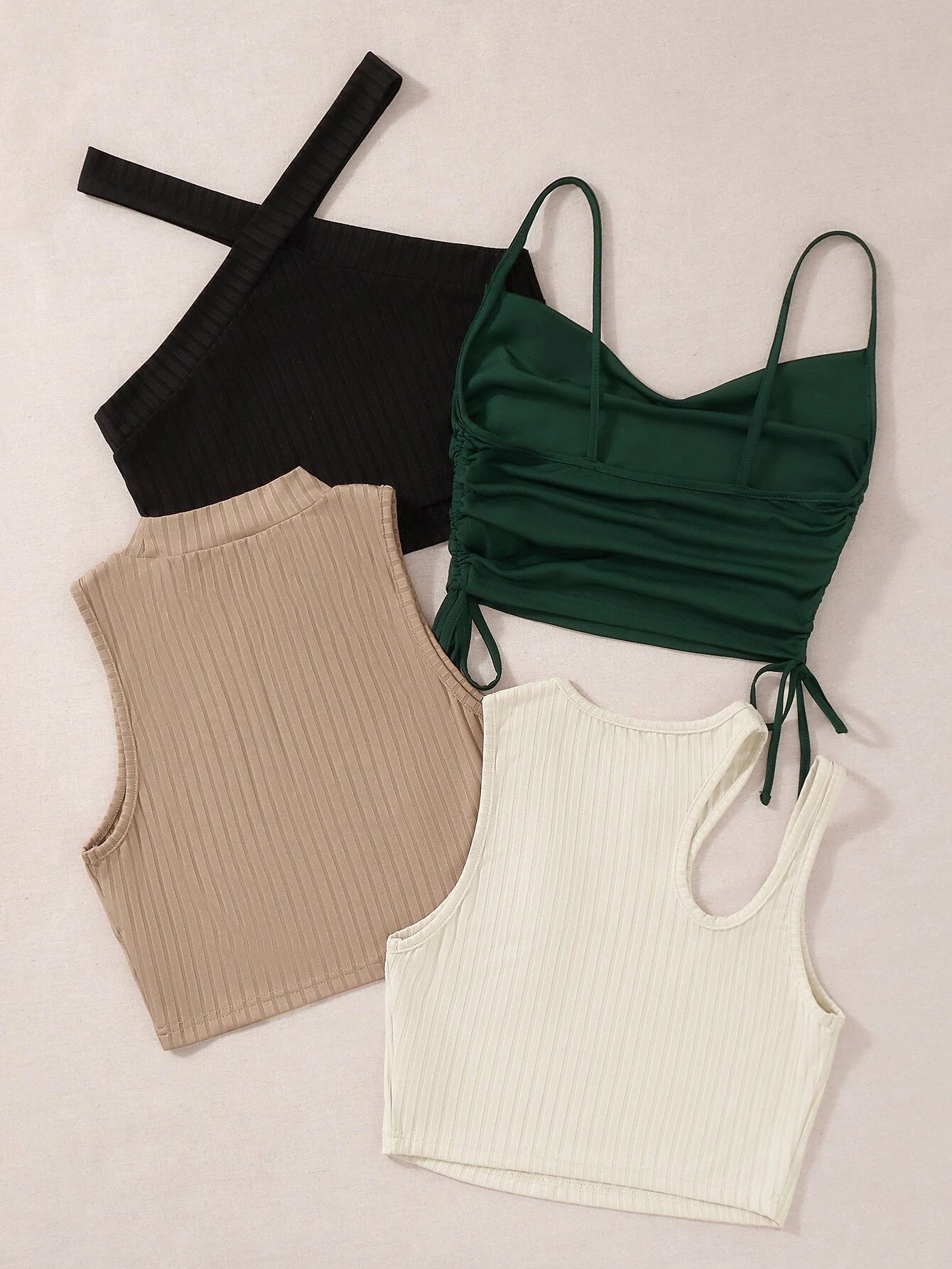 EZwear 4Pcs Solid Drawstring Side Tank Top Beach Tops shein