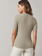 BASICS Mock-Neck Rib-knit Top shein