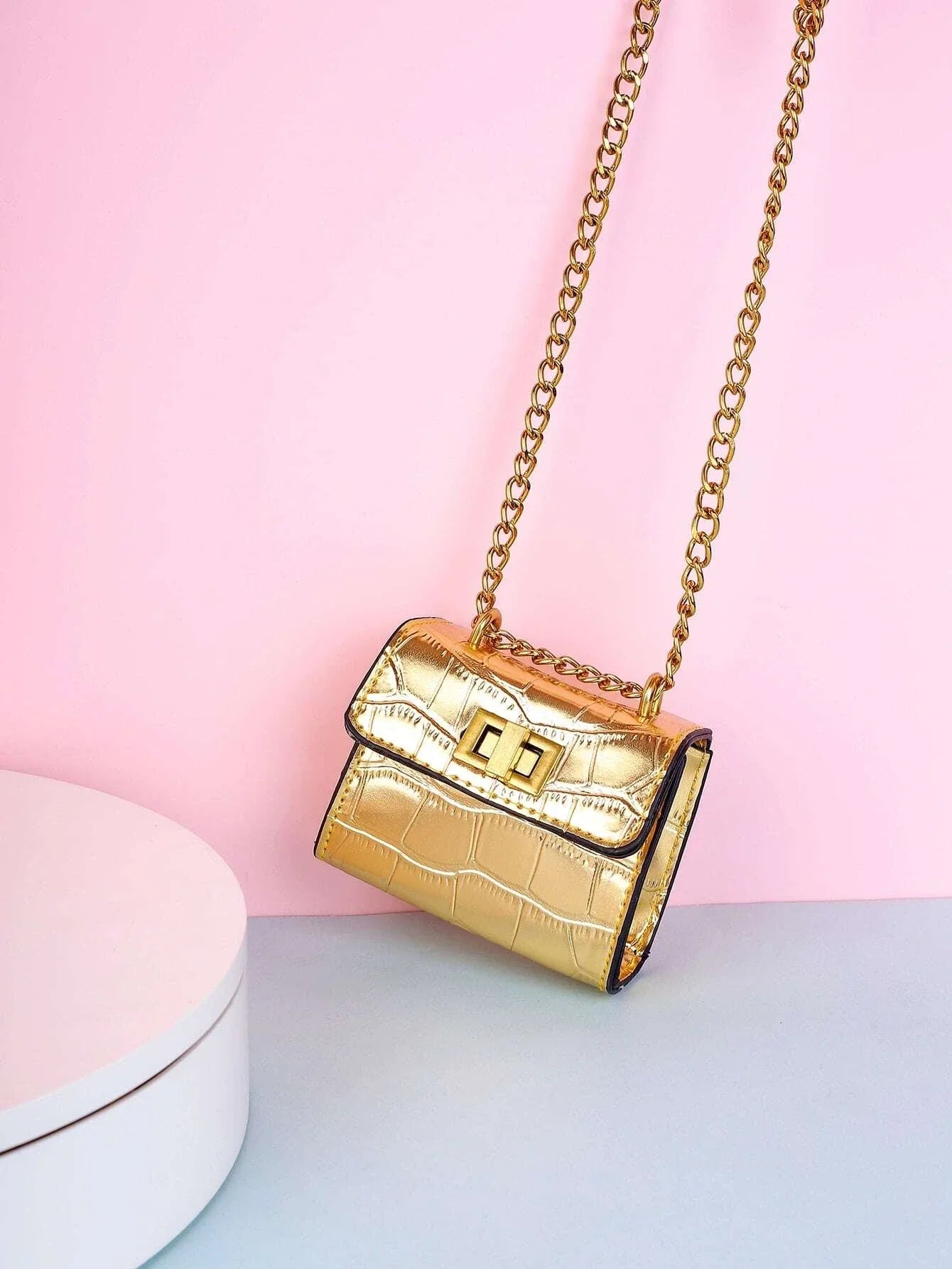 Waterproof,Lightweight,Business Casual Mini Metallic Crocodile Embossed Square Bag Shein