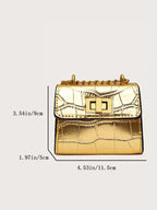 Waterproof,Lightweight,Business Casual Mini Metallic Crocodile Embossed Square Bag Shein