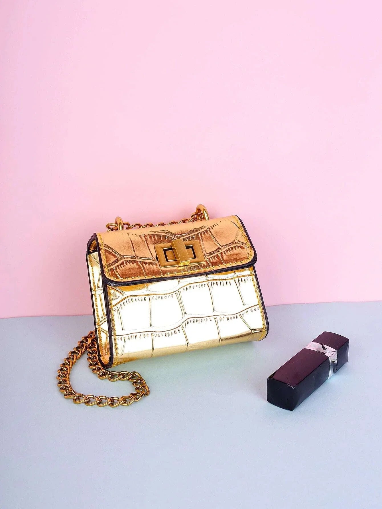 Waterproof,Lightweight,Business Casual Mini Metallic Crocodile Embossed Square Bag Shein