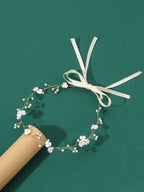 1pc Women's Handmade Green Leaf & Floral Fabric Headband shein