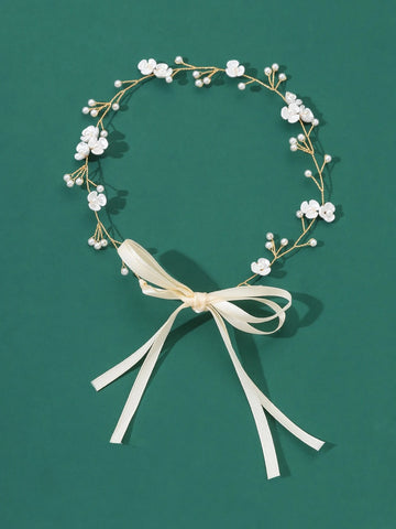 1pc Women's Handmade Green Leaf & Floral Fabric Headband