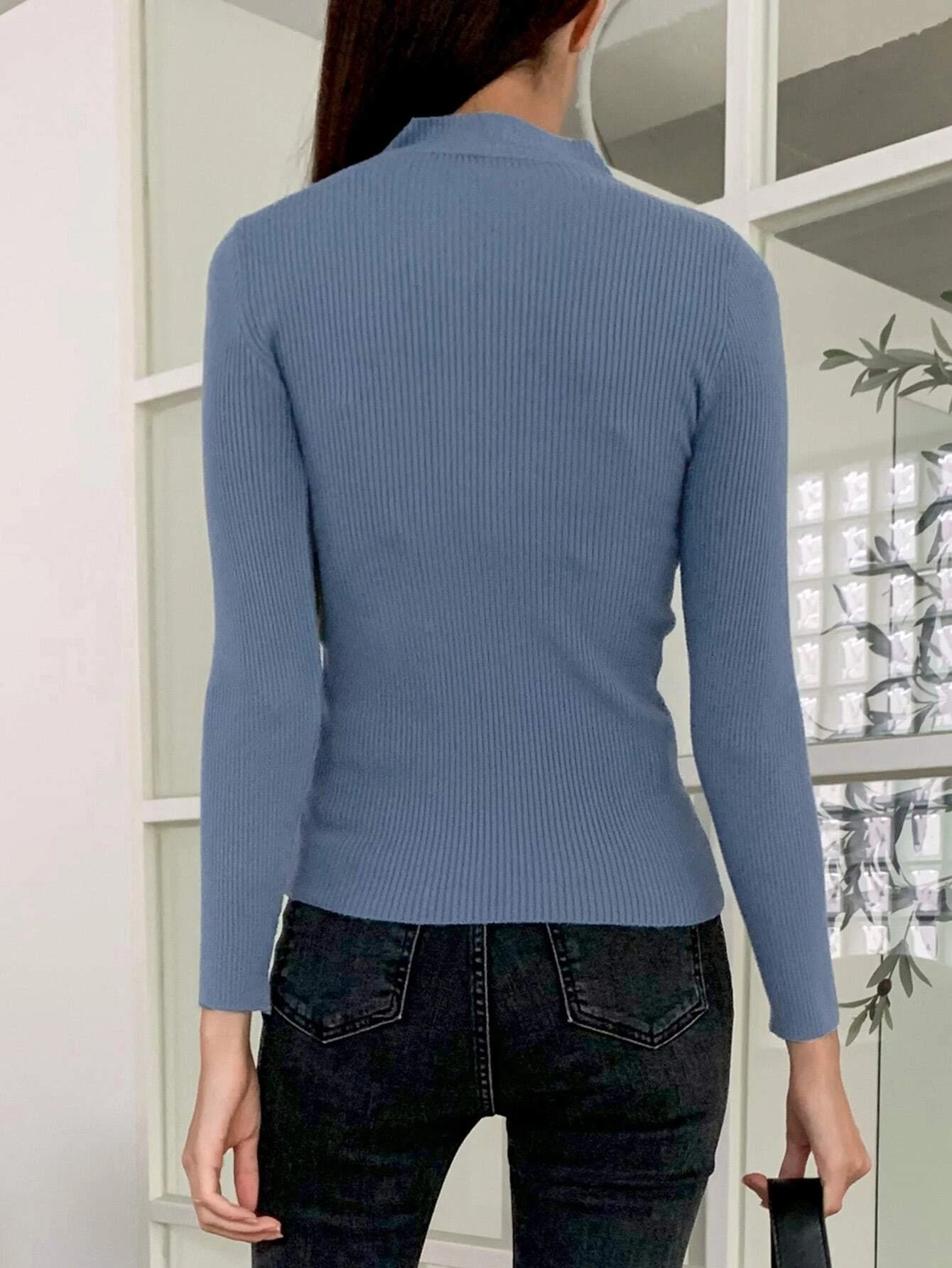 DAZY Women's Solid Stand Collar Long Sleeve Casual Business Pullover Sweater shein