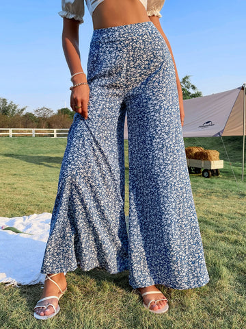 Ditsy Floral Print High Waist Wide Leg Pants