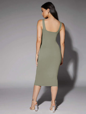 BAE Low Back Solid Tank Dress Tube Dress shein