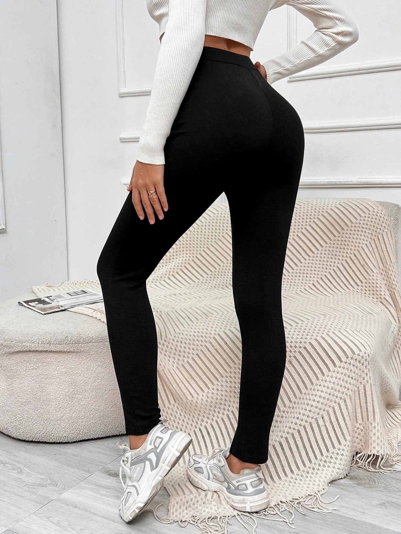 Essnce High Waist Split Hem Skinny Pants shein