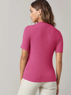 BASICS Mock-Neck Rib-knit Top shein