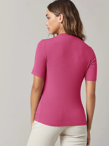 BASICS Mock-Neck Rib-knit Top