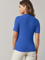 BASICS Mock-Neck Rib-knit Top shein