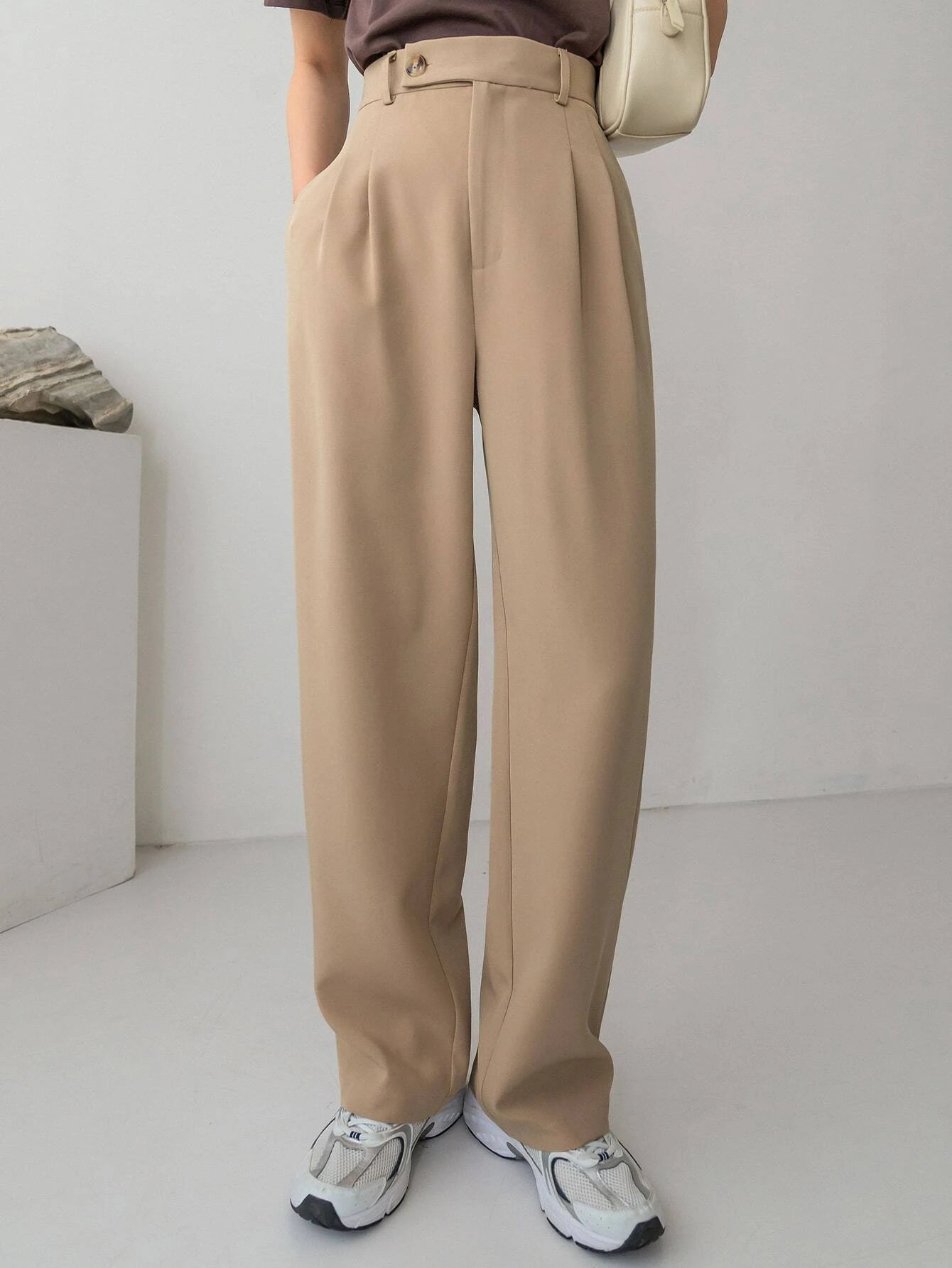 Dazy-Less High Waist Plicated Detail Tailored Pants shein