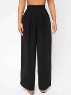 PETITE High Waist Plicated Wide Leg Black Dress Pants Shein