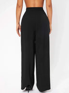PETITE High Waist Plicated Wide Leg Black Dress Pants Shein