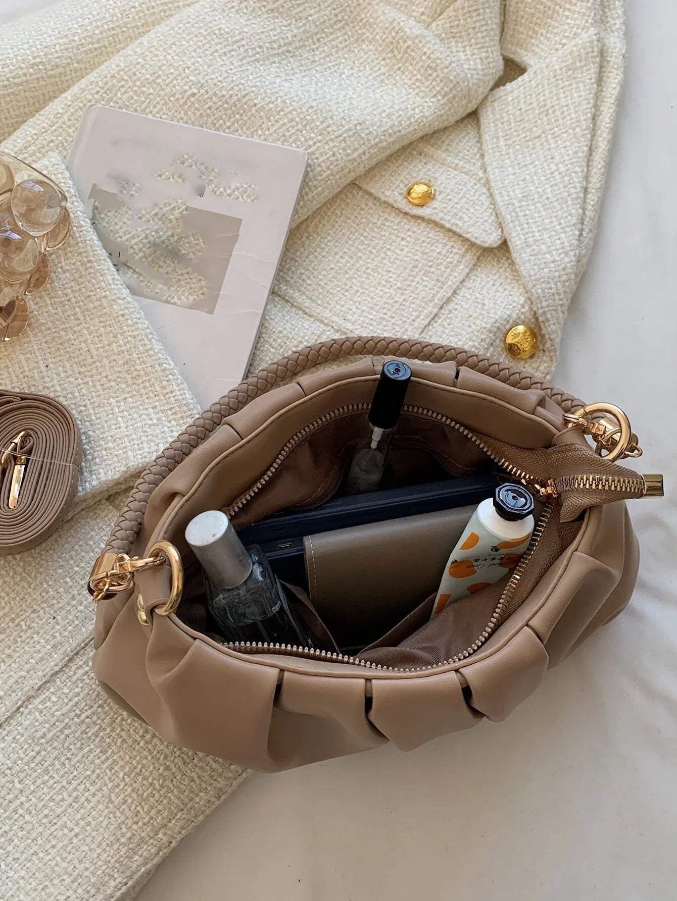 Fashion Pleated Pu Leather Shoulder Bag shein