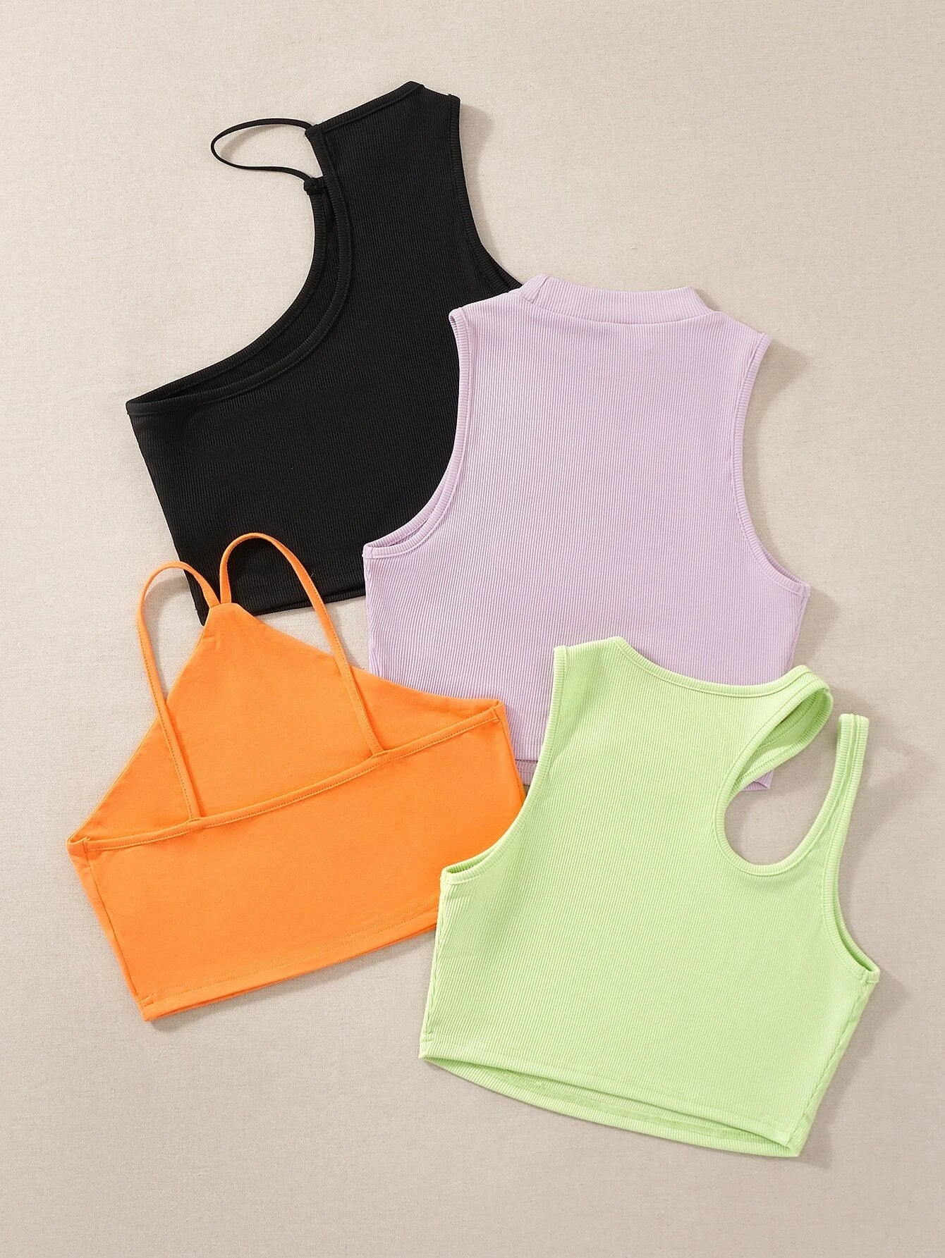 EZwear 4pcs Cut Out Asymmetrical Neck Ribbed Knit Tank Top shein