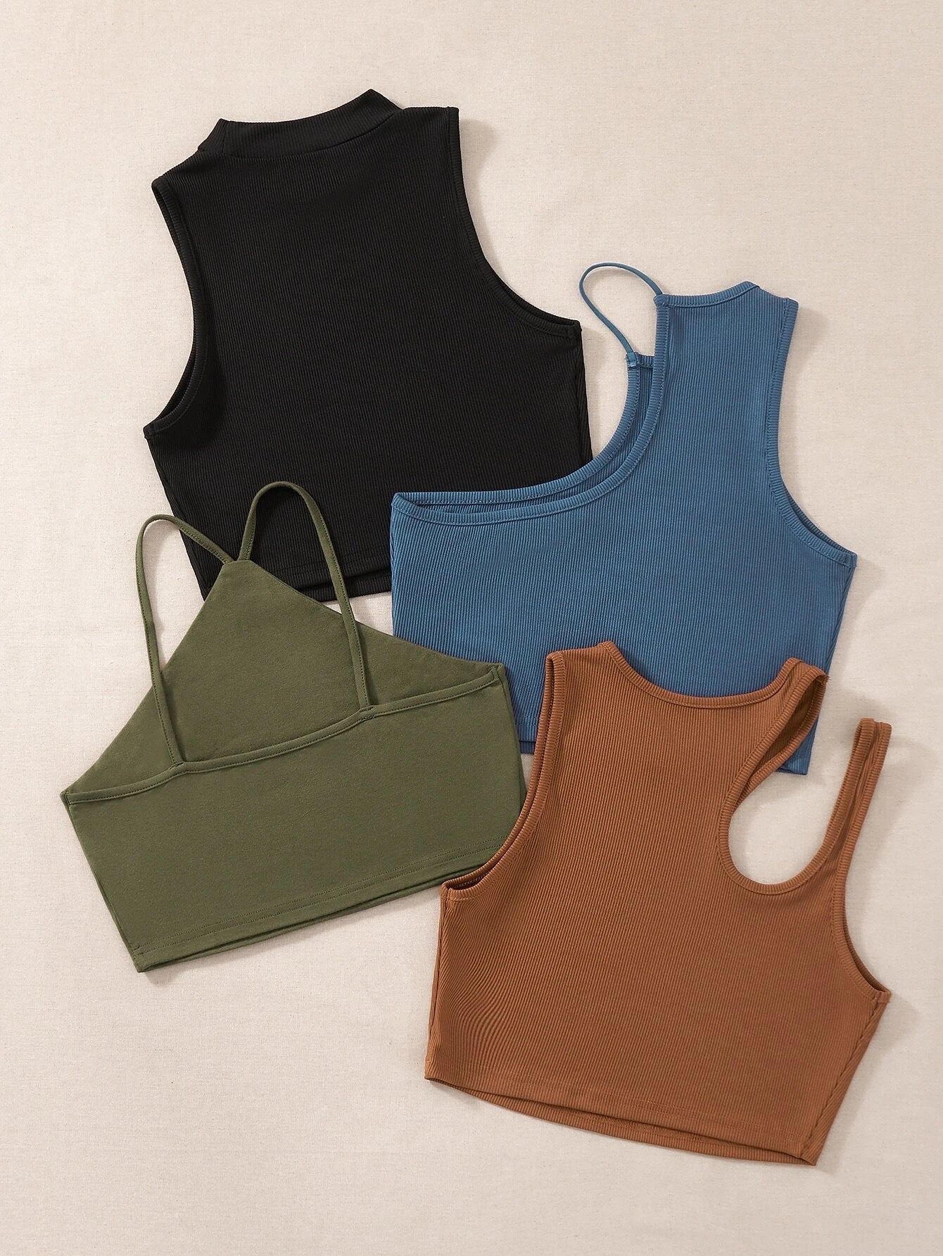 EZwear 4pcs Cut Out Asymmetrical Neck Ribbed Knit Tank Top shein