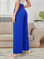 PETITE High Waist Plicated Wide Leg Black Dress Pants Shein