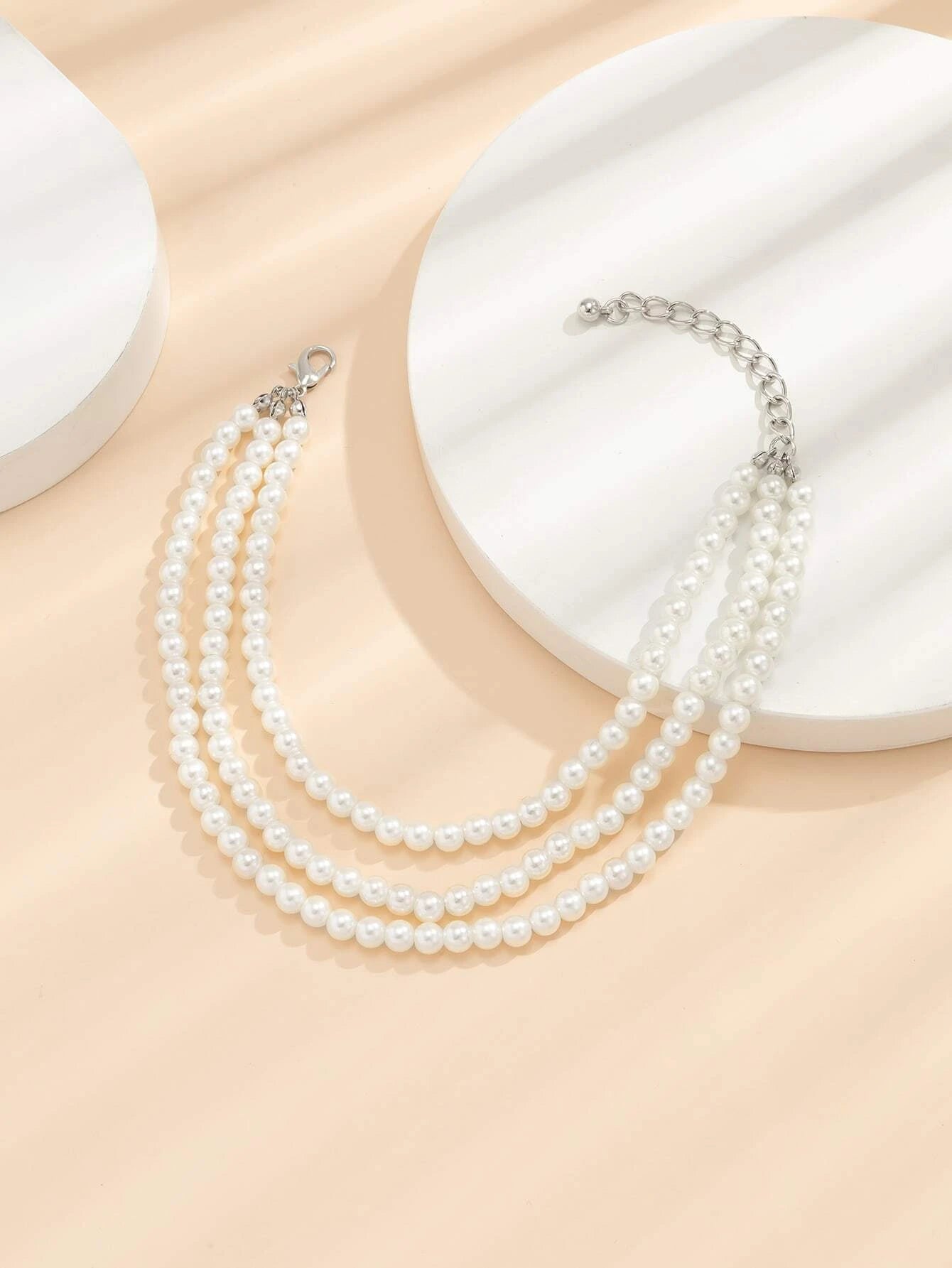 Layered Faux Pearl Decor Anklet shein