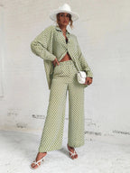 Priv� Argyle Print Drop Shoulder Blouse & Wide Leg Pants shein