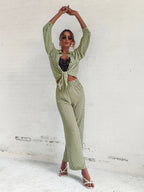 Rafferiza Argyle Print Drop Shoulder Blouse & Wide Leg Pants shein