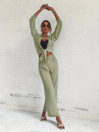 Priv� Argyle Print Drop Shoulder Blouse & Wide Leg Pants shein