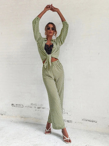 Priv� Argyle Print Drop Shoulder Blouse & Wide Leg Pants