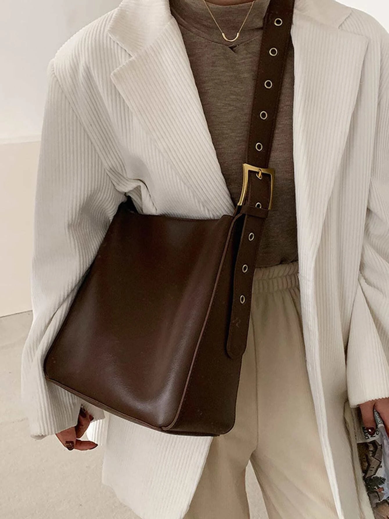 Minimalist Faux Leather Lightweight,Business Casual Minimalist Shoulder Bag shein