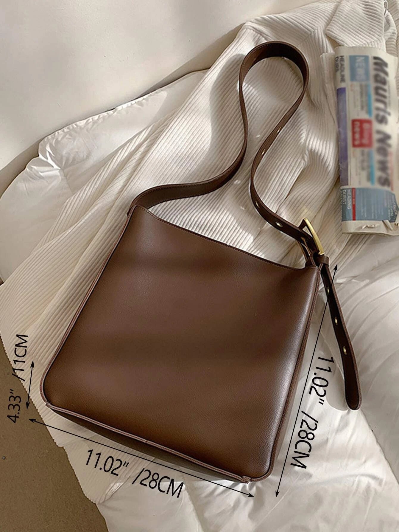 Minimalist Faux Leather Lightweight,Business Casual Minimalist Shoulder Bag shein