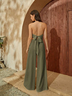 VCAY Tie Back Backless Halter Top & Wide Leg Pants shein