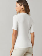 BASICS Mock-Neck Rib-knit Top shein