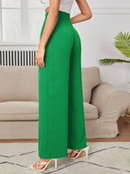 PETITE High Waist Plicated Wide Leg Black Dress Pants Shein