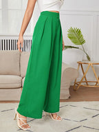 PETITE High Waist Plicated Wide Leg Black Dress Pants Shein