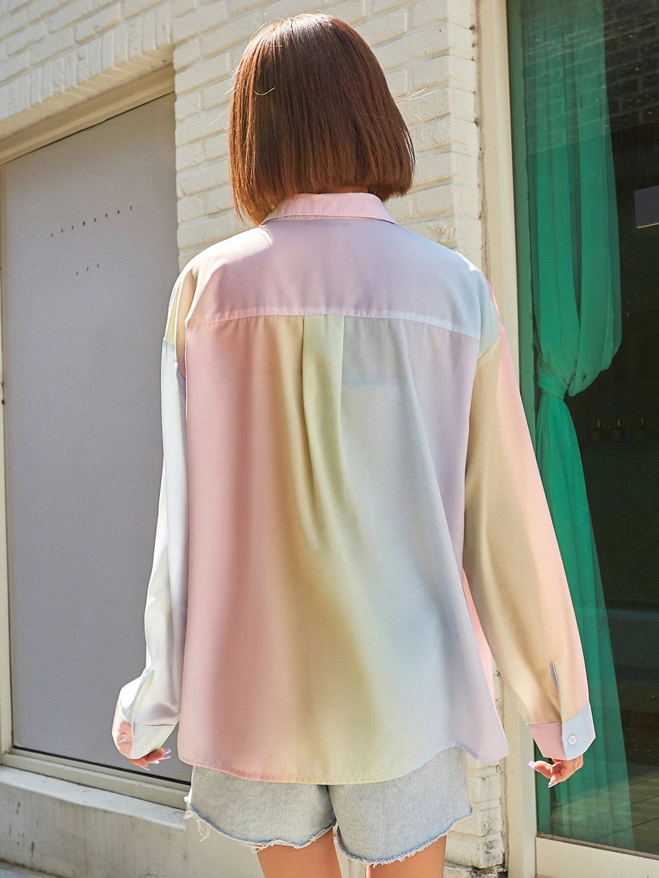 DAZY Ombre Button Through Drop Shoulder Shirt shein