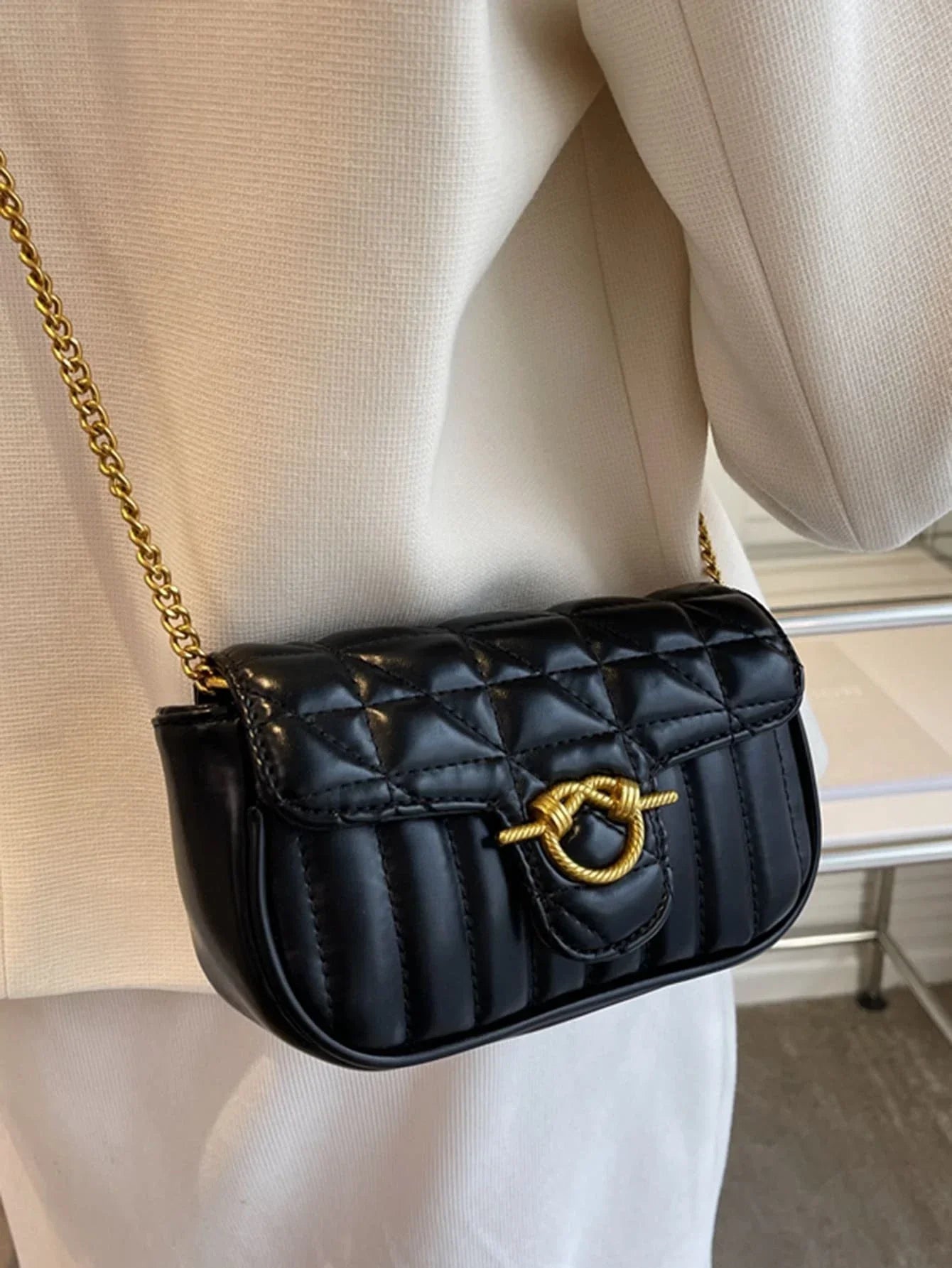 Lightweight,Business Casual Mini Quilted Flap Chain Square Bag shein