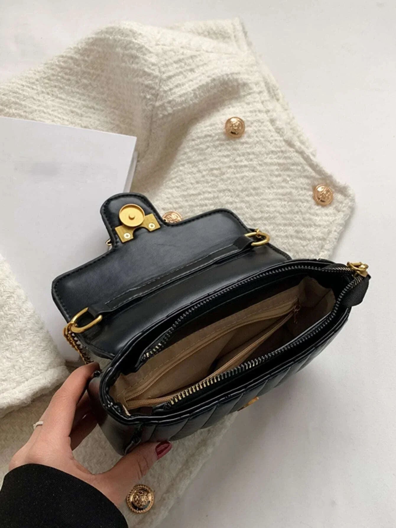 Lightweight,Business Casual Mini Quilted Flap Chain Square Bag shein