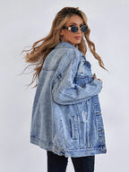 Frenchy Ripped Drop Shoulder Denim Coat