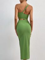 Privé One Shoulder Cut Out Top & Split Thigh Skirt Shein