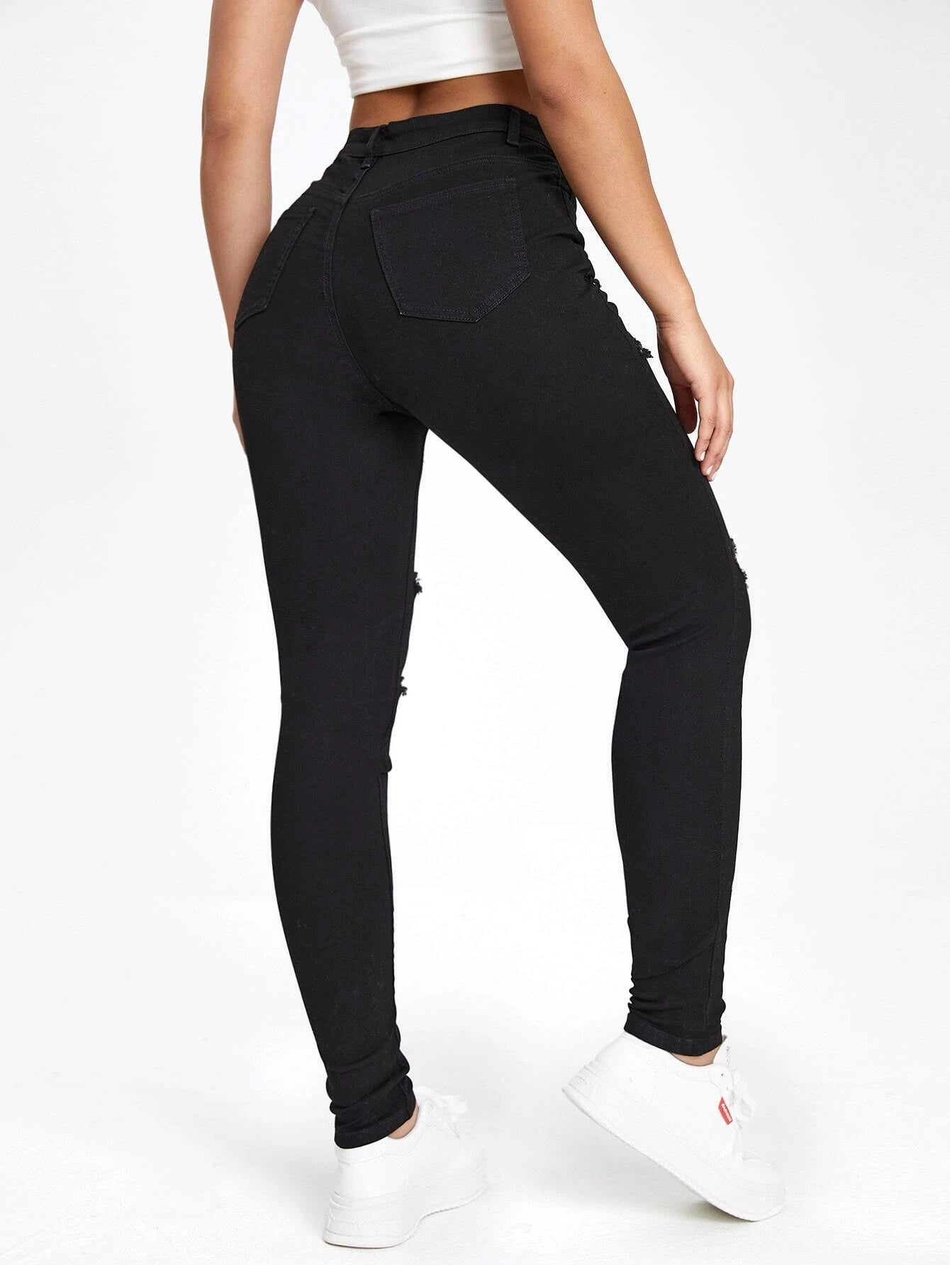 AZ High-Waisted Skinny Stretch Distressed Jeans Denim Shein