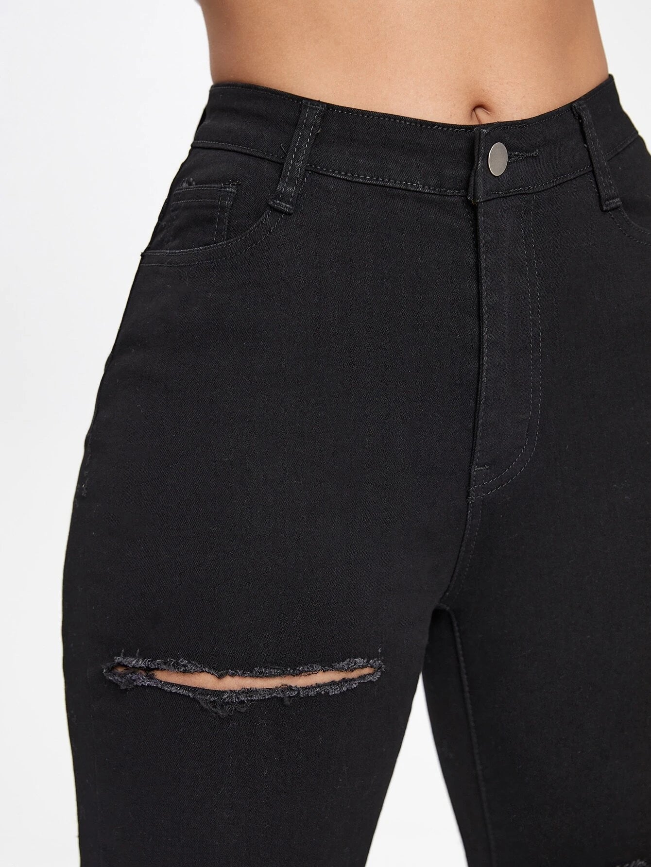 AZ High-Waisted Skinny Stretch Distressed Jeans Denim Shein