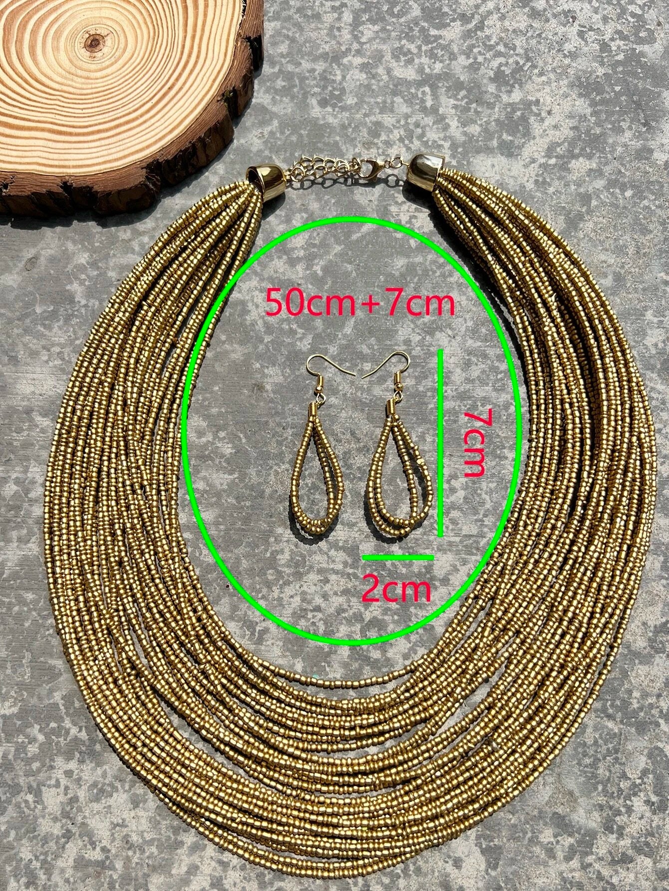 Beaded Layered Necklace & Drop Earrings shein